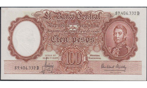 Аргентина 100 песо (1957-1967) (ARGENTINA 100 pesos (1957-1967)) P 272(8) : UNC