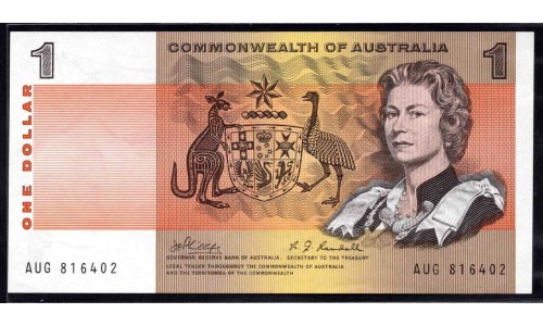 Австралия 1 доллар 1966-1972 года (AUSTRALIA 1 Dollar 1966-1972) P 37с: UNC