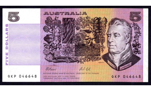 Австралия 5 долларов 1974-1991 г. (AUSTRALIA 5 Dollars 1974-1991) P 44g: UNC