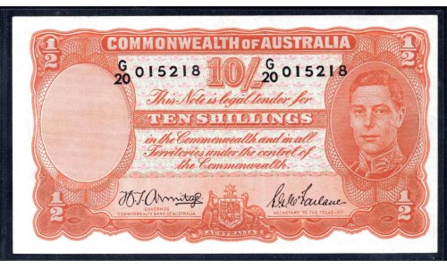 Австралия 10 шиллингов 1939-1952 года (AUSTRALIA 10 Shillings = ½ Pound 1939-1952) P 25b: aUNC