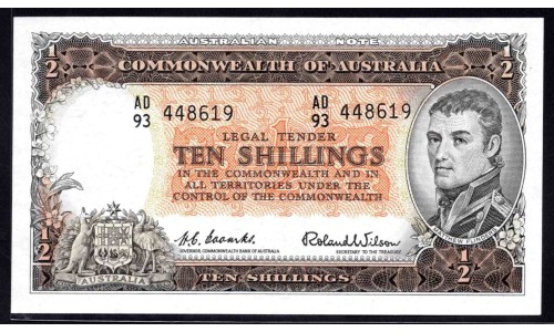 Австралия 10 шиллингов 1954-1960 года (AUSTRALIA  10 Shillings = ½ Pound 1954-1960) P 29: aUNC/UNC