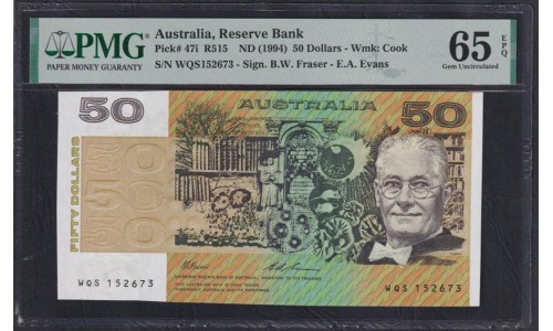 Австралия 50 долларов ND (1973-1994 г.) (AUSTRALIA 50 Dollars ND (1973-1994)) P 47i: PMG 65 Gem UNC EPQ