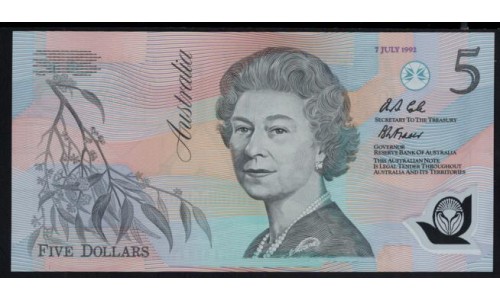 Австралия 5 долларов 1992 г. (AUSTRALIA 5 Dollars 1992) P 50b: UNC