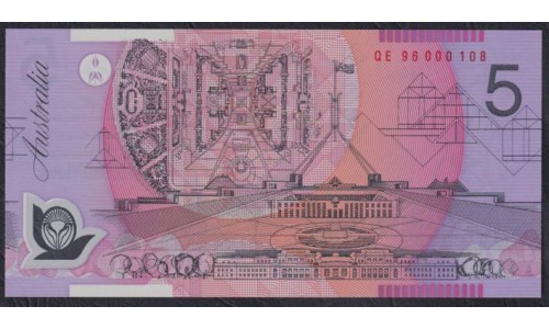 Австралия 5 долларов 1996 года, красный серийный номер, Уникальная Редкость!!!!! Выпущены к 70 летию Елизаветы II (AUSTRALIA 5 Dollars 1996) P 51c???: UNC