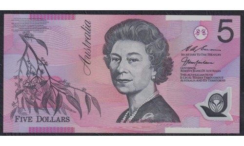 Австралия 5 долларов 1996 года, красный серийный номер, Уникальная Редкость!!!!! Выпущены к 70 летию Елизаветы II (AUSTRALIA 5 Dollars 1996) P 51c???: UNC