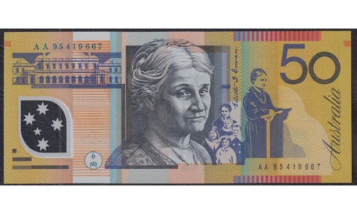 Австралия 50 долларов 1995 года, Полимер, Серия AA 95419667 (AUSTRALIA 50 Dollars 1995, Polymer) P 54a: UNC