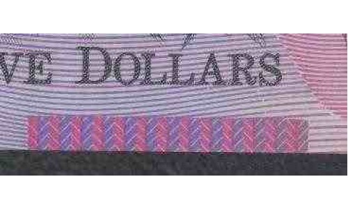 Австралия 5 долларов 1995-1998 года, черный серийный номер и узкие полосы ориентации, Редкие, полимер (AUSTRALIA 5 Dollars 1995-1998, Polymer) P 51b: UNC