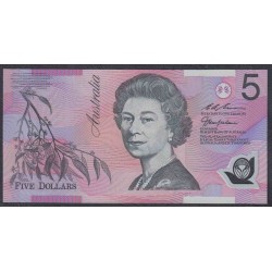 Австралия 5 долларов 1997 года, черный серийный номер и широкие полосы ориентации (AUSTRALIA 5 Dollars 1997) P 51с: UNC