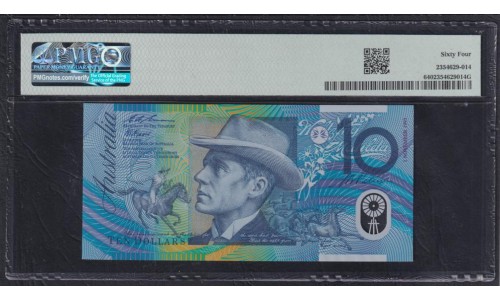 Австралия 10 долларов 1993, Полимер, красная надпечатка серии и номера, CM 93000407, Юбилейный Выпуск, РЕДКОСТЬ (AUSTRALIA 10 Dollars 1993, Polymer, "Commemorative"red overprint date, serial number, RARE) P 52(A)a E01a: UNC PMG 64