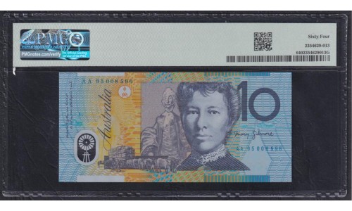 Австралия 10 долларов 1995, Полимер, синяя надпечатка серии и номера, CM 93000407, Юбилейный Выпуск, РЕДКОСТЬ (AUSTRALIA 10 Dollars 1995, Polymer, "Commemorative"blue overprint date, serial number, RARE) P 52(A)b E02b: UNC PMG 64