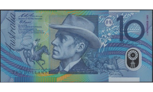 Австралия 10 долларов 1993, Полимер, красная надпечатка дата, серийный номер, РЕДКОСТЬ (AUSTRALIA 10 Dollars 1993, Polymer, red overprint date, serial number, RARE) P 52(A)a : UNC