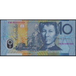 Австралия 10 долларов 1993, Полимер, красная надпечатка дата, CM 93000463, РЕДКОСТЬ (AUSTRALIA 10 Dollars 1993, Polymer, red overprint date, serial number, RARE) P 52(A)a : UNC
