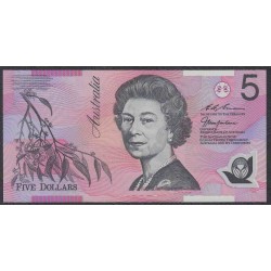 Австралия 5 долларов 1996 года, красныйный серийный номер, РЕДКИЕ (AUSTRALIA 5 Dollars 1996) P 51c: UNC