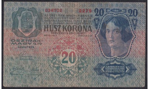 Австрия 20 крон 1913 года (Austria 20 kronen 1913 year) P 13 : Fine/XF