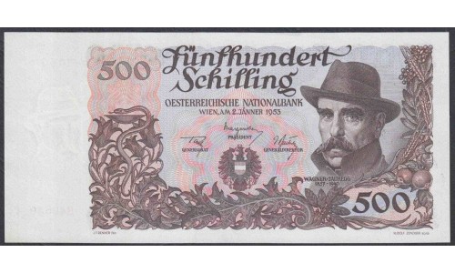 Австрия 500 шиллингов 1953 года (Austria 500 Schilling 1953 year) P 134: UNC