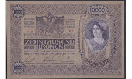 Австрия 10000 крон 1918 года, Крайне Редкие (Austria 10000 kroneы 1918) P 25: XF/aUNC