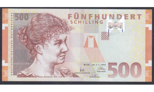 Австрия 500 шиллингов 1997 года, серия АА (Austria 500 Schilling 1997 year) P 154: UNC