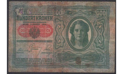 Австрия 100 крон 1919 года (Austria 100 kronen 1919 year) P 55а : VG