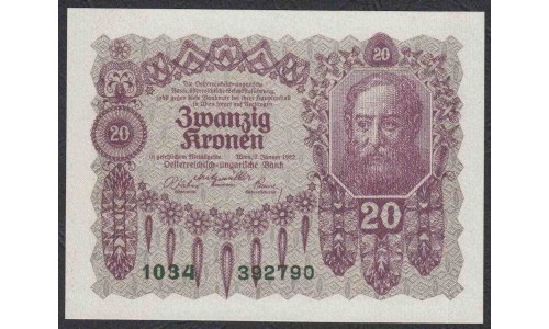Австрия 20 крон 1922 года (Austria 20 kronen 1922 year) P 76 : UNC