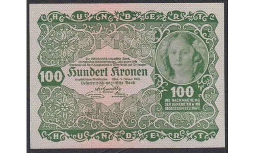 Австрия 100 крон 1922 года (Austria 100 kronen 1922 year) P 77 : UNC