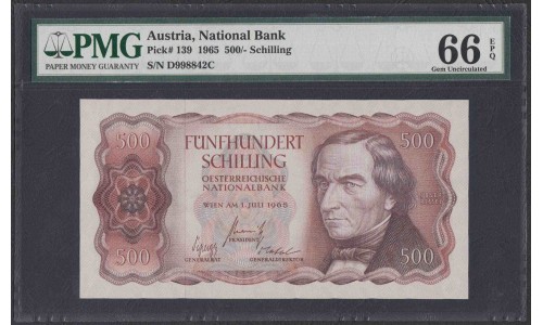 Австрия 500 шиллингов 1965 года (Austria 500 Schilling 1965 year) P 139 : UNC