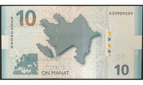 Азербайджан 10 манат 2005 серия А, номер30909099 (AZERBAIJAN 10 Manat 2005) P 27 : UNC