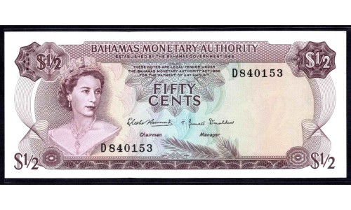 Багамские Острова 50 центов 1968 г. (BAHAMAS 50 Cents L. 1968) P26:Unc