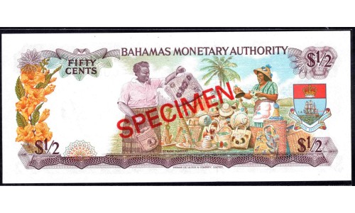 Багамские Острова 50 центов 1968 г. (BAHAMAS 50 Cents L. 1968) P26s:Unc - SPECIMEN