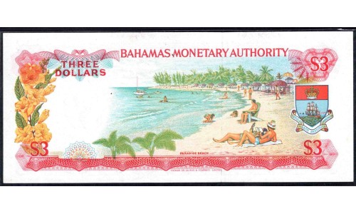 Багамские Острова 3 доллара 1968 г. (BAHAMAS 3 Dollars  L. 1968) P28:Unc