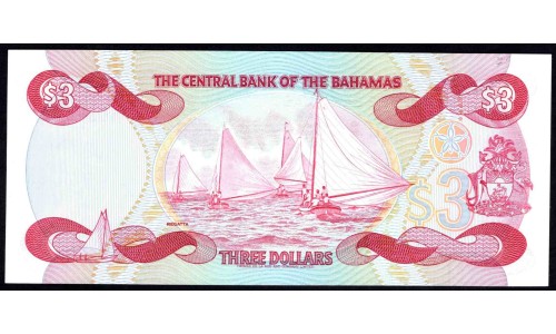 Багамские Острова 3 доллара L. 1974 (1984) г. (BAHAMAS 3 Dollars L. 1974 (1984)) P44а:Unc