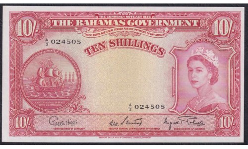 Багамские Острова 10 шиллингов L.1936(1953) года, РЕДКИЕ (BAHAMAS 10 Shillings Bahamas Government L. 1936 (1953)) P 14d: UNC