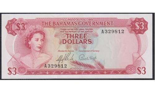 Багамские Острова 3 доллара 1965 года (BAHAMAS 3 Dollars 1965) P 19a: UNC