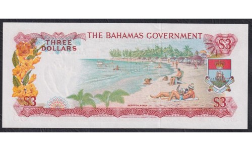 Багамские Острова 3 доллара 1965 года (BAHAMAS 3 Dollars 1965) P 19a: UNC