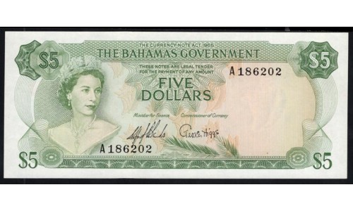Багамские Острова 5 долларов 1965 года (BAHAMAS 5 Dollars 1965) P 20a: UNC