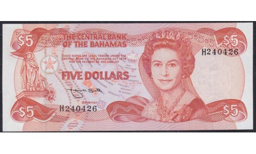 Багамские Острова 5 долларов L. 1974 (1984) г. (BAHAMAS 5 Dollars L. 1974 (1984)) P45b: UNC