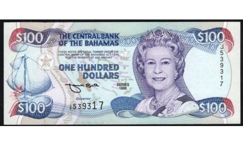 Багамские Острова 100 долларов 1996 года, Редкие (BAHAMAS 100 Dollars 1996) P 62: UNC