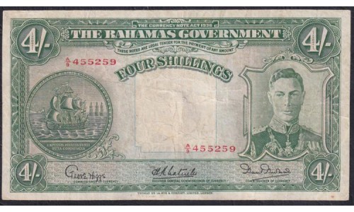 Багамские Острова 4 шиллинга L.1936 года (BAHAMAS 4 Shillings Bahamas Government L. 1936) P 9e: VF (хрустят)