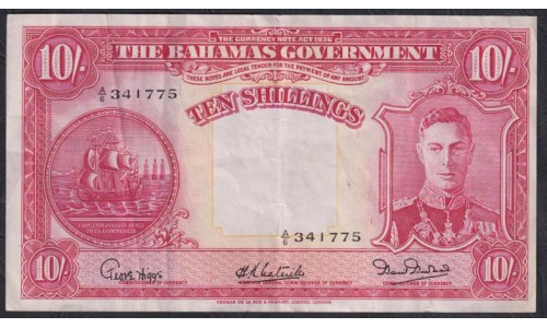 Багамские Острова 10 шиллингов L.1936 года, РЕДКИЕ (BAHAMAS 10 Shillings Bahamas Government L. 1936) P 10d: VF/XF в хрусте.