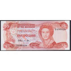 Багамские Острова 5 долларов L. 1974 (1984) г. (BAHAMAS 5 Dollars L. 1974 (1984)) P45а: UNC