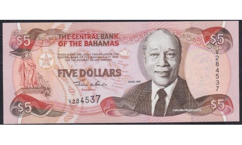 Багамские Острова 5 долларов 1997 год, V284537  (BAHAMAS 5 Dollars 1997) P 63a: UNC