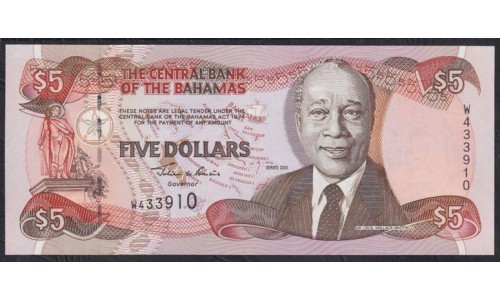 Багамские Острова 5 долларов 2001 год, W433910 (BAHAMAS 5 Dollars 2007) P 63b: UNC