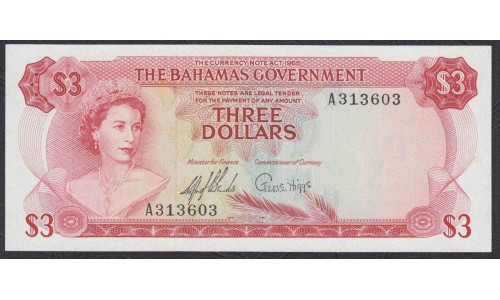 Багамские Острова 3 доллара 1965 года (BAHAMAS 3 Dollars 1965) P 19a: UNC