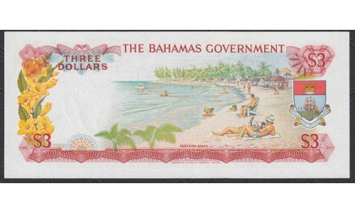 Багамские Острова 3 доллара 1965 года (BAHAMAS 3 Dollars 1965) P 19a: UNC