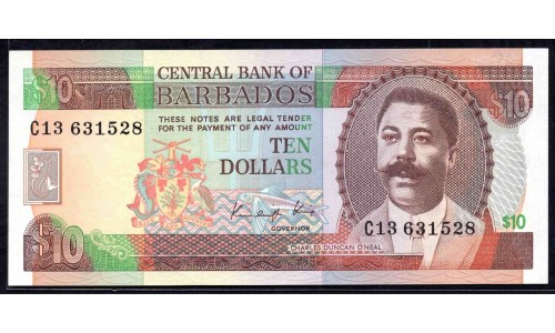 Барбадос 10 долларов ND (1986 г.) (BARBADOS 10 Dollars ND (1986)) P38:Unc