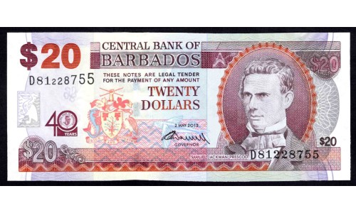 Барбадос 20 долларов 2012 года, Юбилейная (BARBADOS 20 Dollars 2012) P 72: UNC