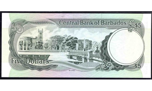 Барбадос 5 долларов ND (1986 г.) (BARBADOS 5 Dollars ND (1986)) P37:Unc