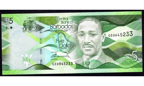 Барбадос 5 долларов 2013 г. (BARBADOS 5 Dollars 2013) P74а:Unc