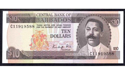 Барбадос 10 долларов 1986 года (BARBADOS 10 Dollars  1986) P35A: UNC