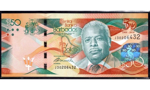 Барбадос 50 долларов 2016 г. (BARBADOS 50 Dollars 2016) P79:Unc