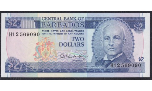 Барбадос 2 доллара ND (1993) (BARBADOS 2 Dollars ND (1993)) P42: UNC